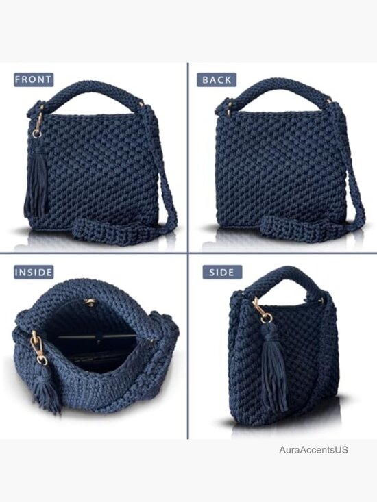 Handmade Crochet Shoulder Bag - Boho Knit Crossbody Purse with Tassel,